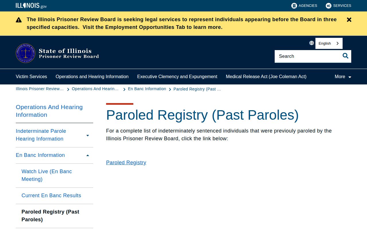 Illinois Prisoner Review Board past paroles registry